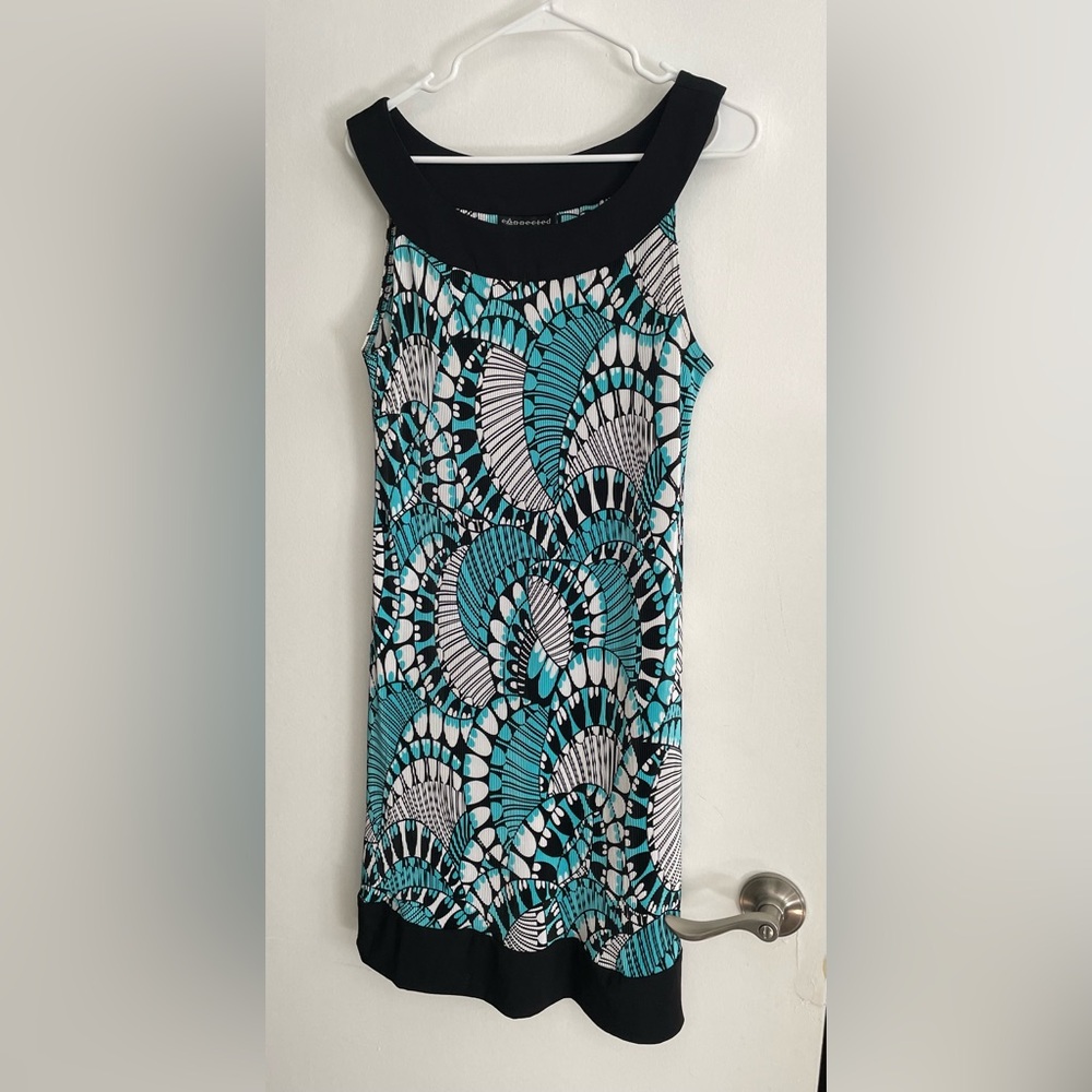 Connected Apparel Geometric Mini Dress - Black, White, and Blue